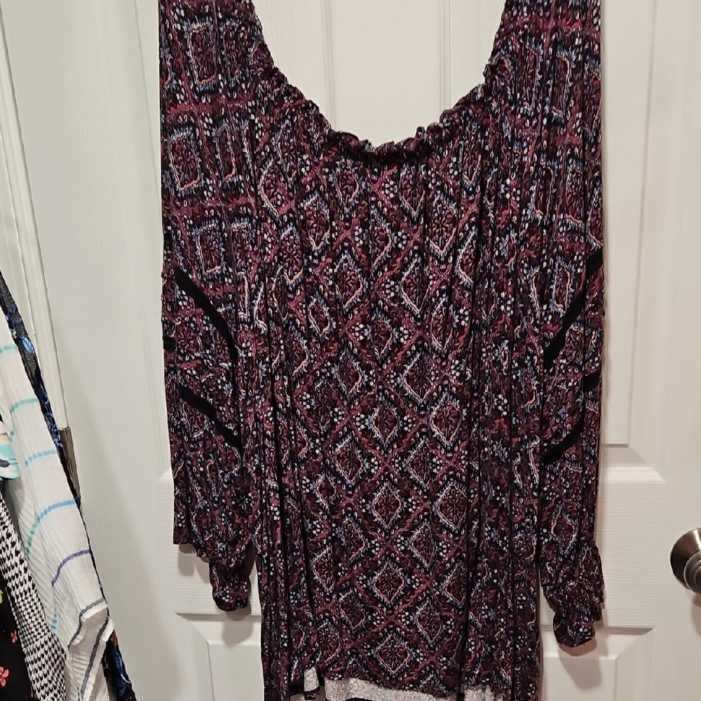 Lane Bryant Purple Patterned Off-Shoulder Blouse